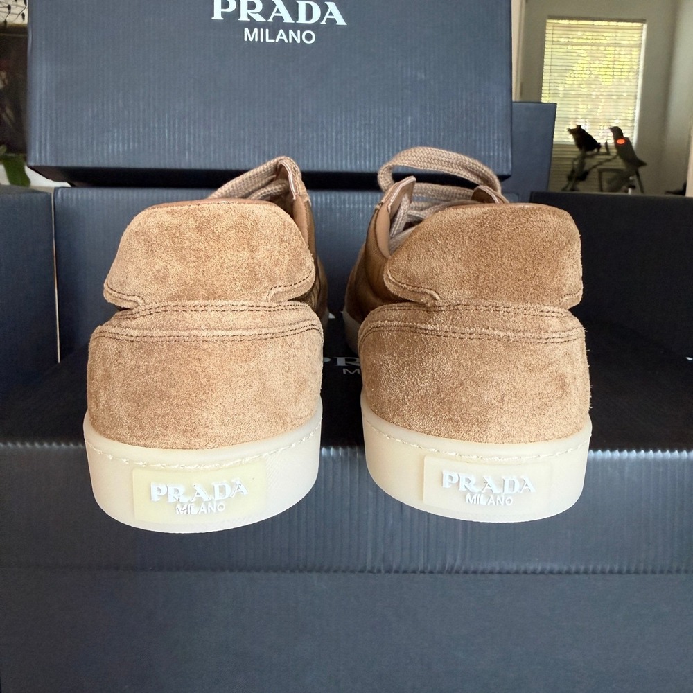 Prada Milano 2EE442 Men Brown Suede & Fabric Low Top Sneakers Trainers Sz UK 9 - Picture 3 of 16